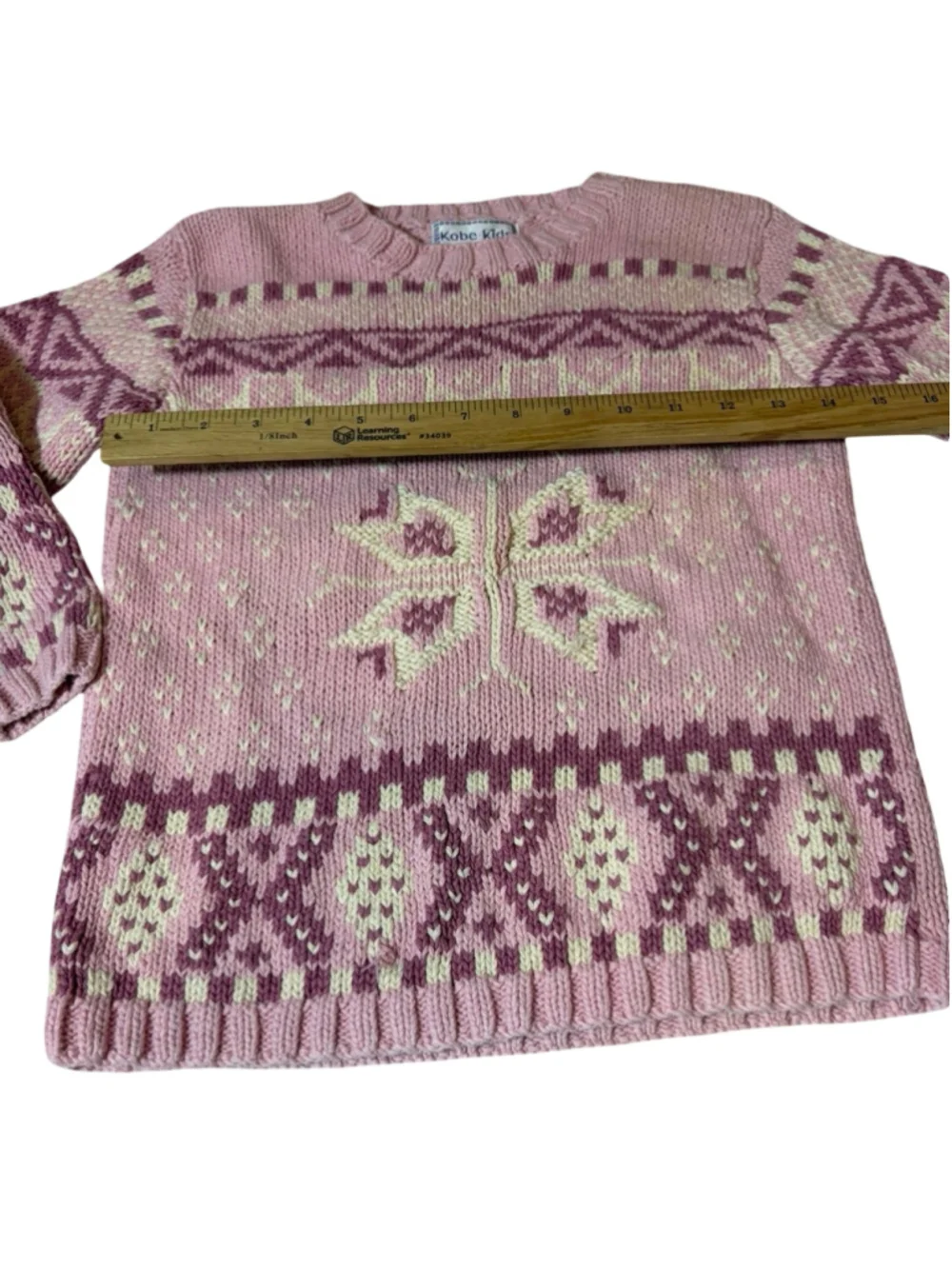 Kobe Kids Girls 6X Pink Fair Isle Snowflake Ramie Cotton Knit Sweater